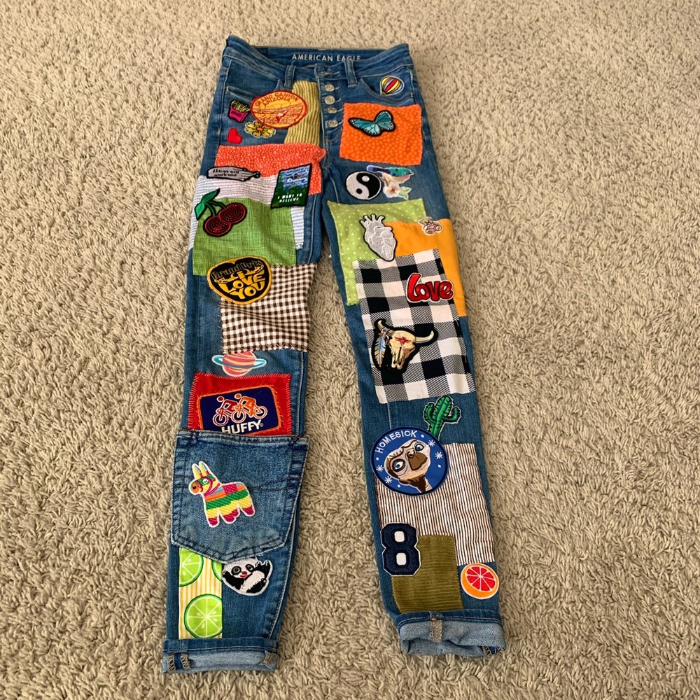 American Eagle patchwork Super Hi Rise Jegging